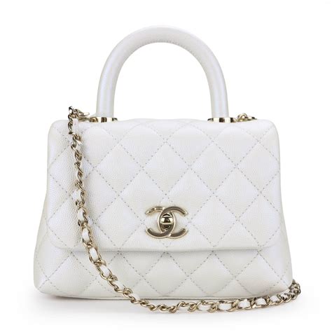 chanel top handle bag white|Chanel handbag with top handle.